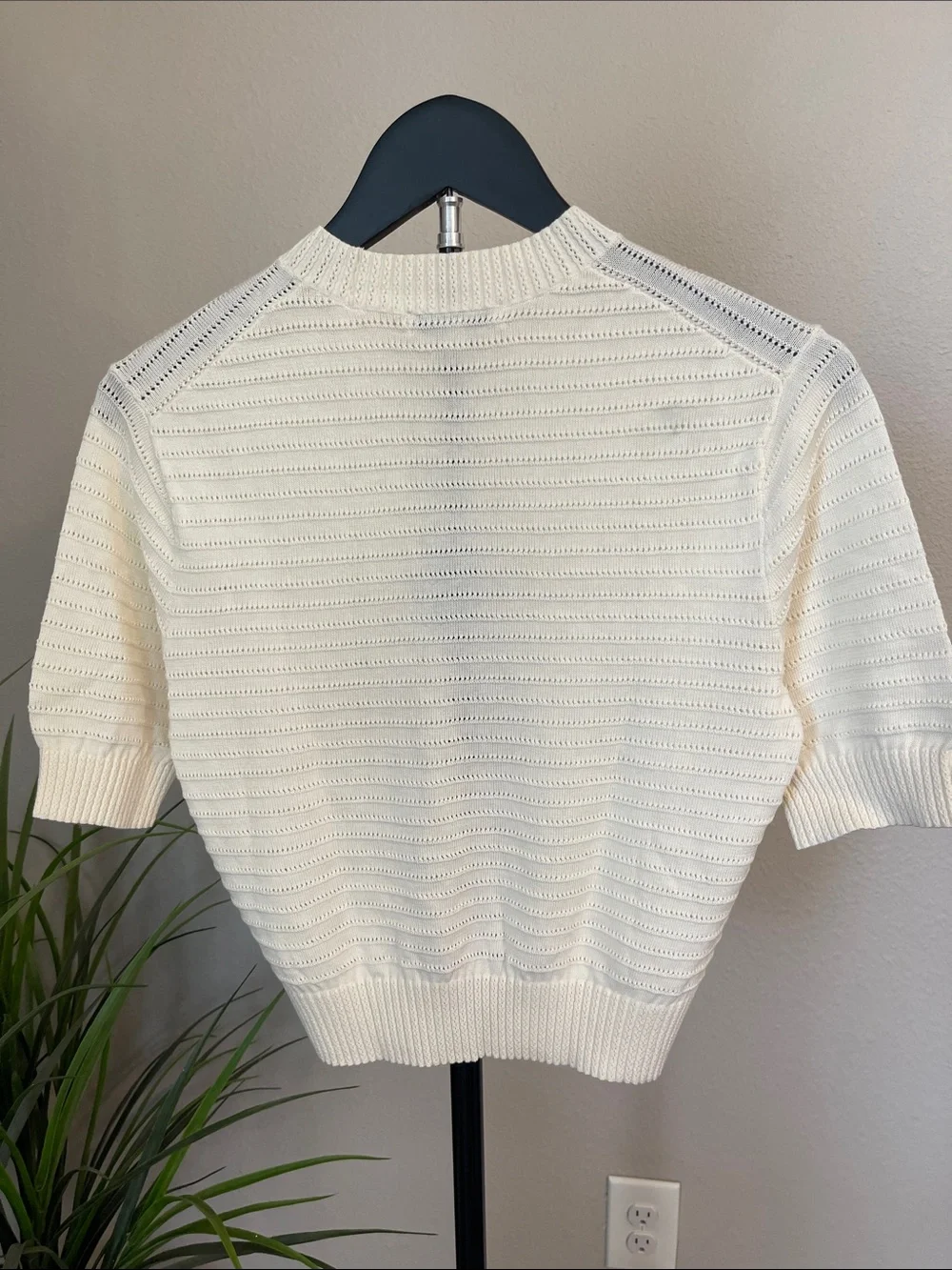 Madewell Ivory Pointelle Short-Sleeve Knit Top